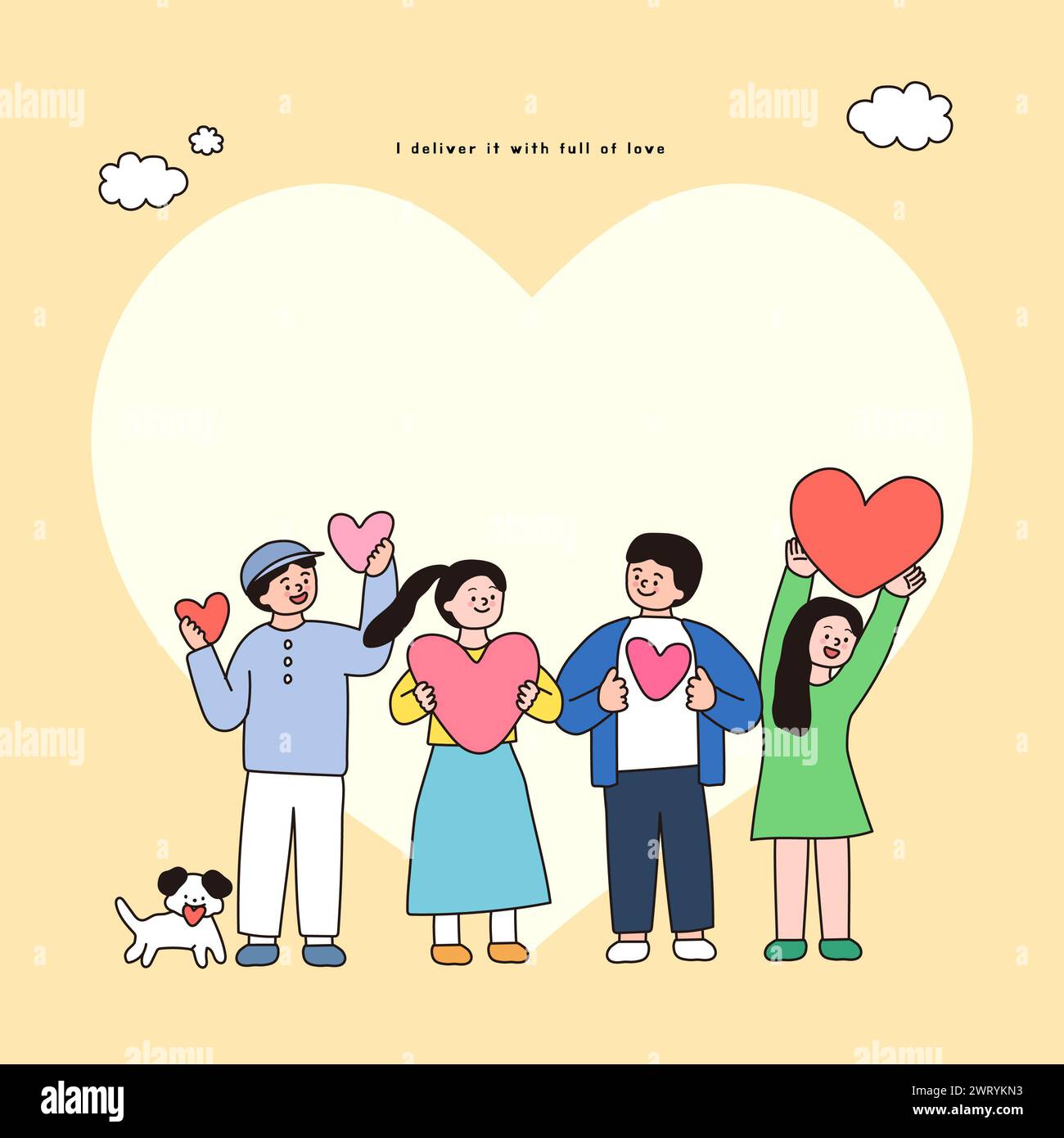 An illustration where my friends are holding hearts Stock Photo