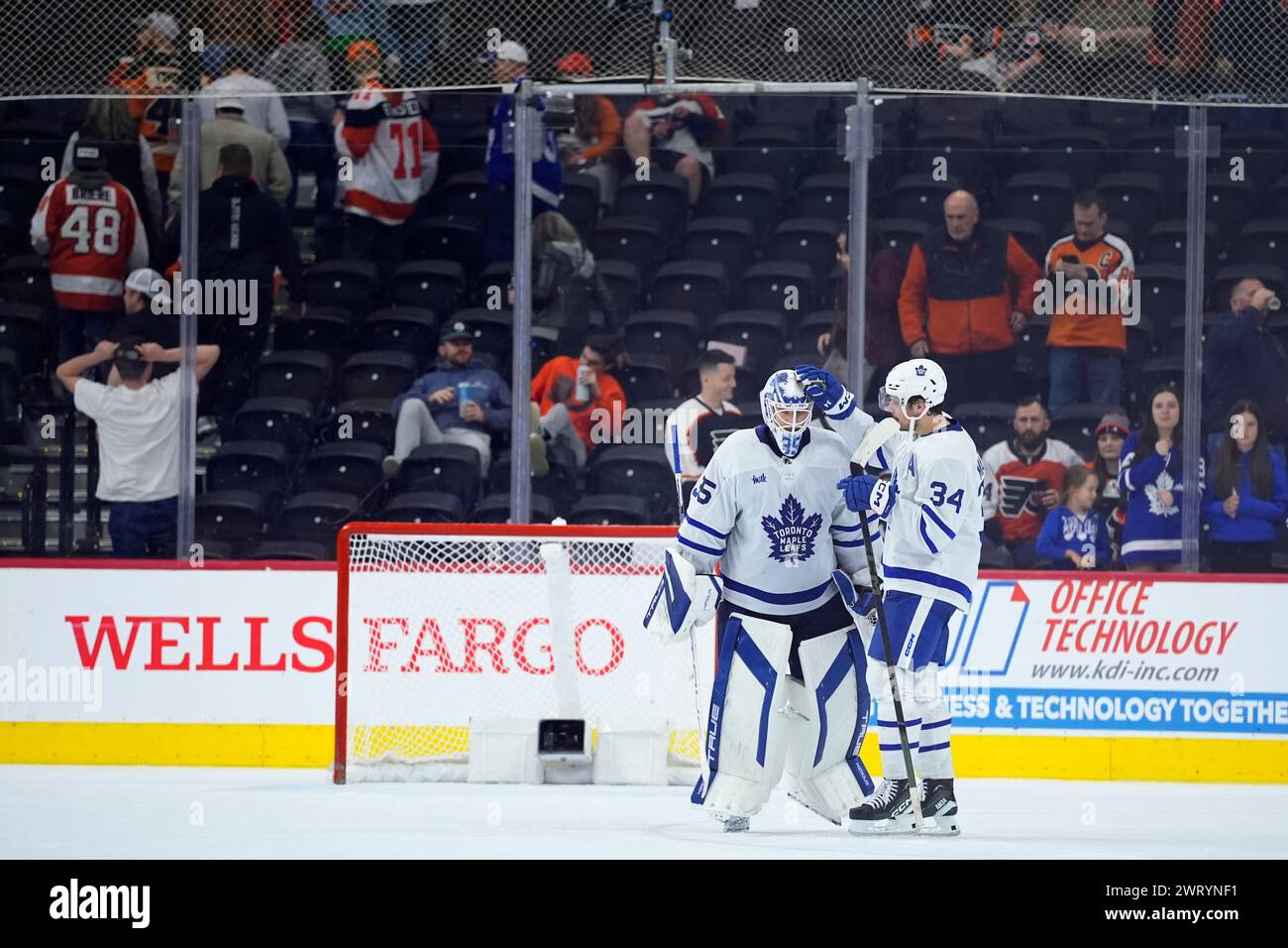 Toronto Maple Leafs Ilya Samsonov 35 And Auston Matthews 34 Toronto Maple Leafs Ilya Samsonov 35 And Auston Matthews 34 Celebrate After The Maple Leafs Won An Nhl Hockey Game Against The Flyers Thursday March 14 2024 In Ap Photomatt Slocum 2WRYNF1 