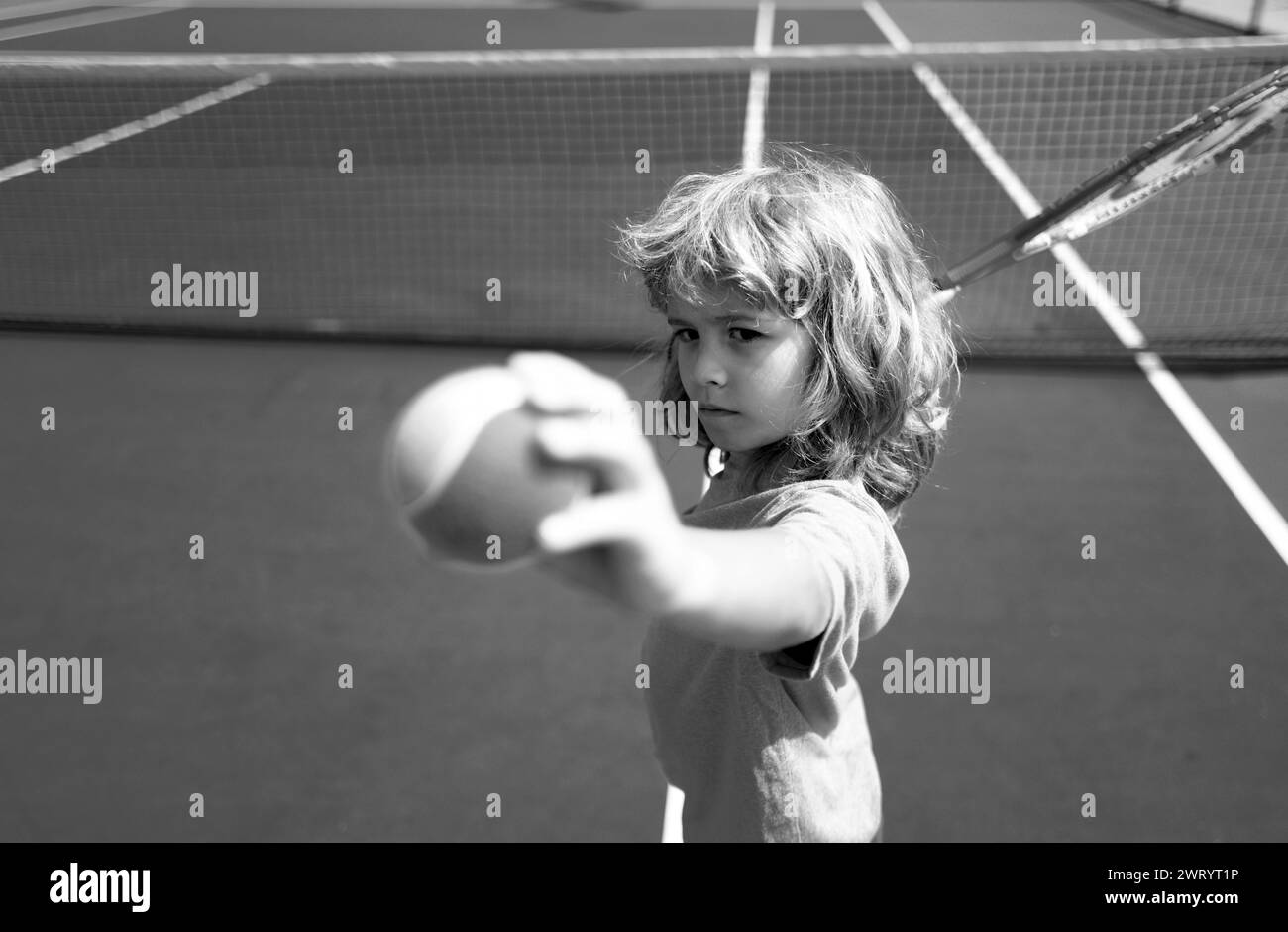 Little boy playing tennis. Sport kids. Child with tennis racket on ...