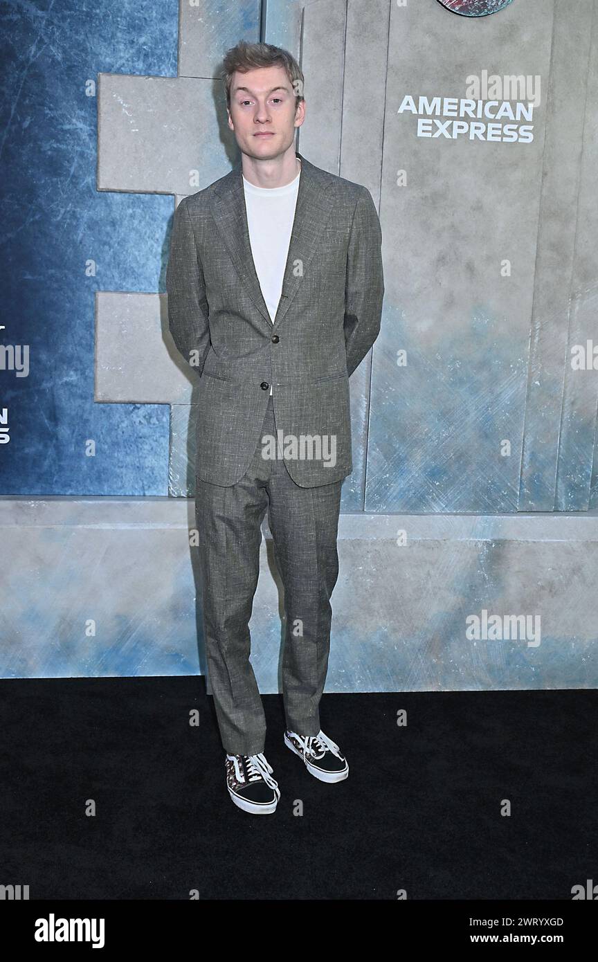 James Acaster arrives at the NYC Premiere of "Ghostbusters Frozen Empire" at the Loews AMC