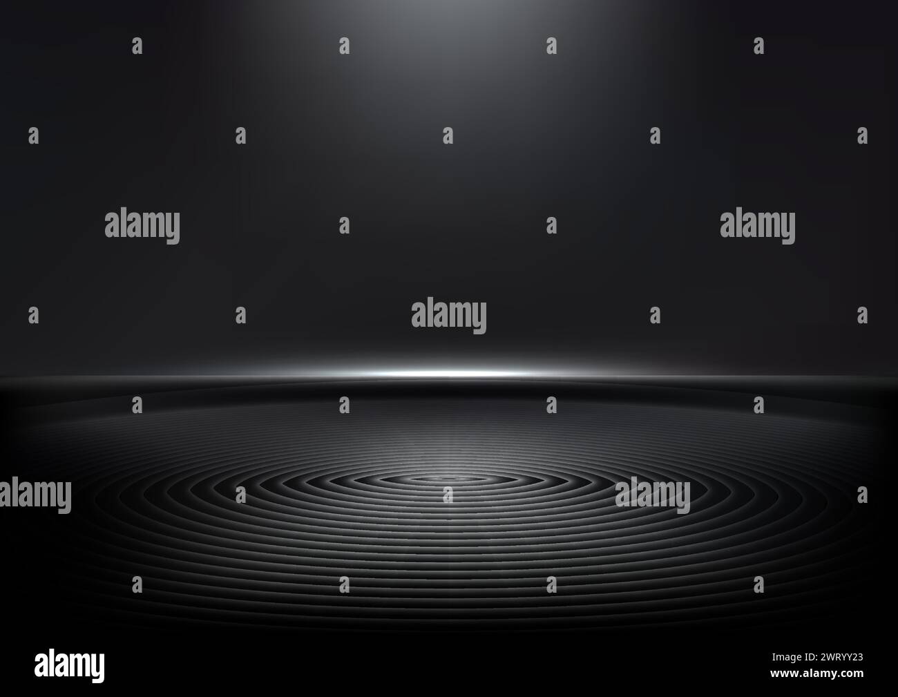 Modern display on a black ripple surface with lighting effect on dark background, enhancing contrast and spotlighting your centerpiece for maximum imp Stock Vector