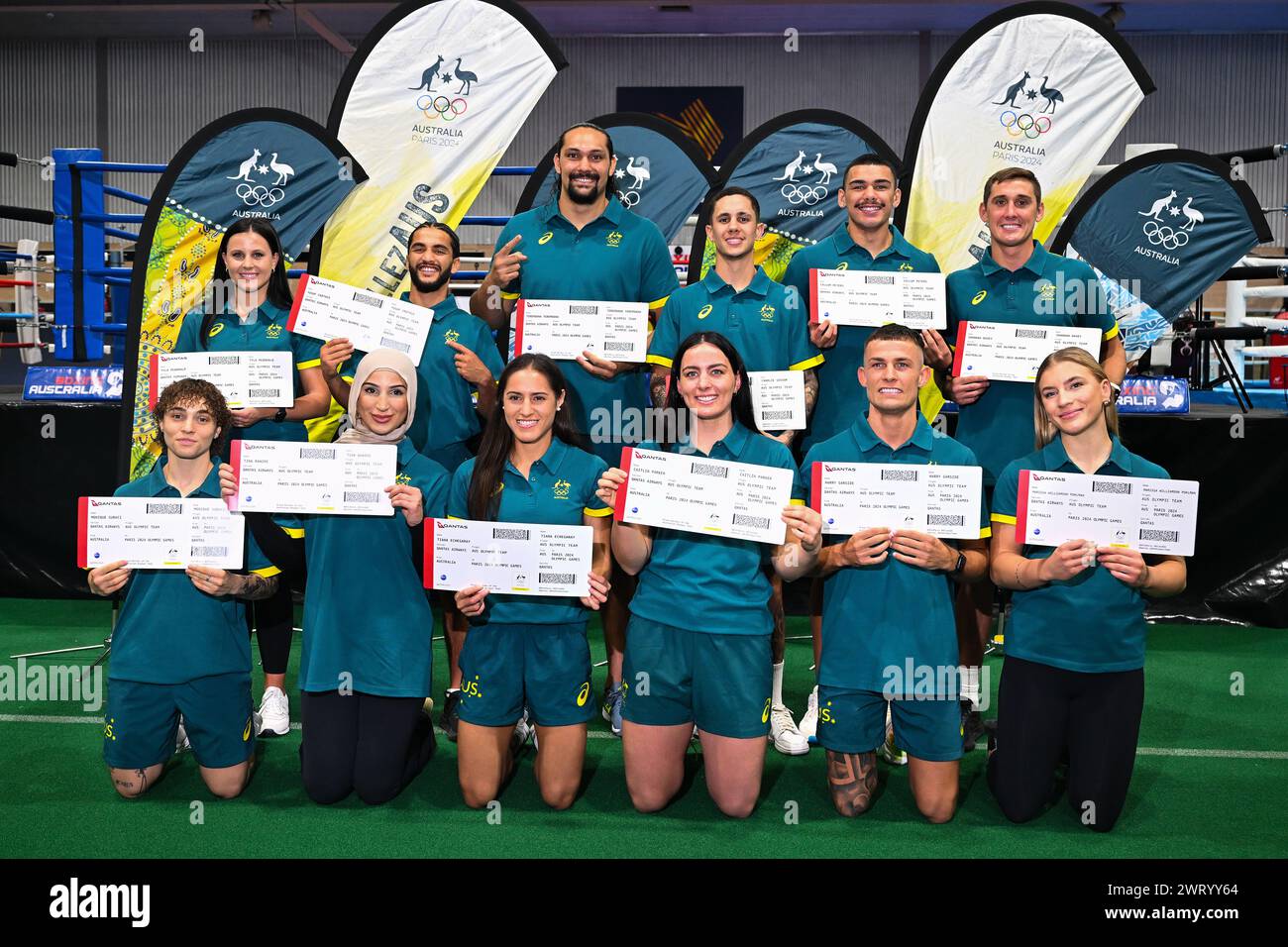 Canberra, Australia. 15th Mar, 2024. Members of the Australian Olympic Boxing team pose for