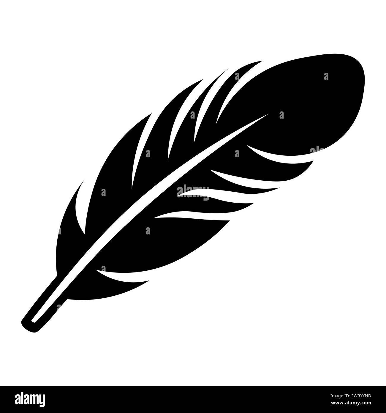 black vector feather icon on white background Stock Vector