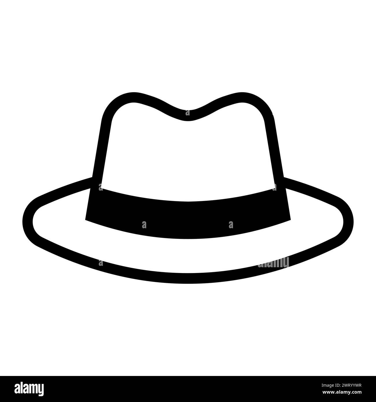 black vector fedora hat icon on white background Stock Vector