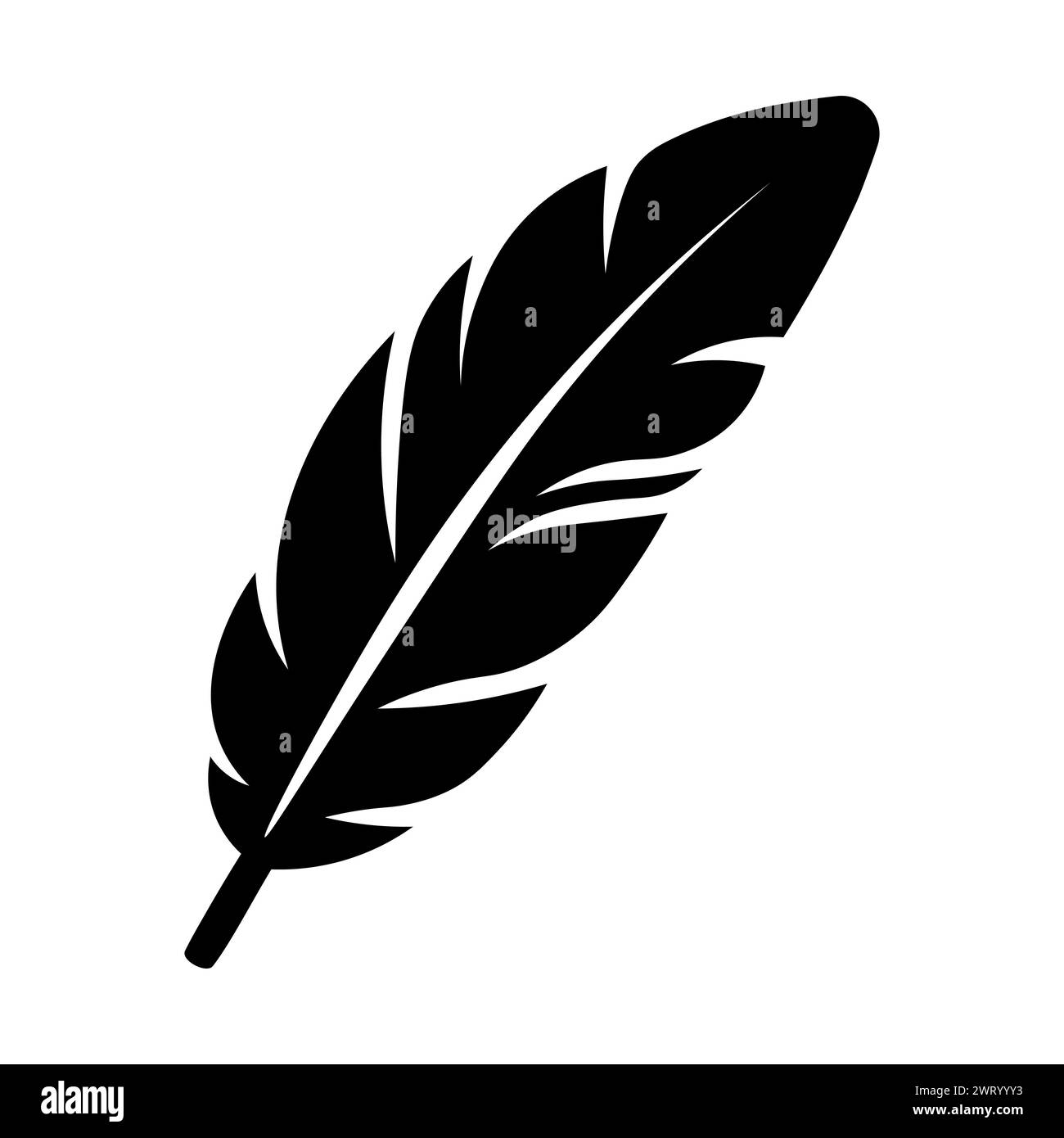 black vector feather icon on white background Stock Vector