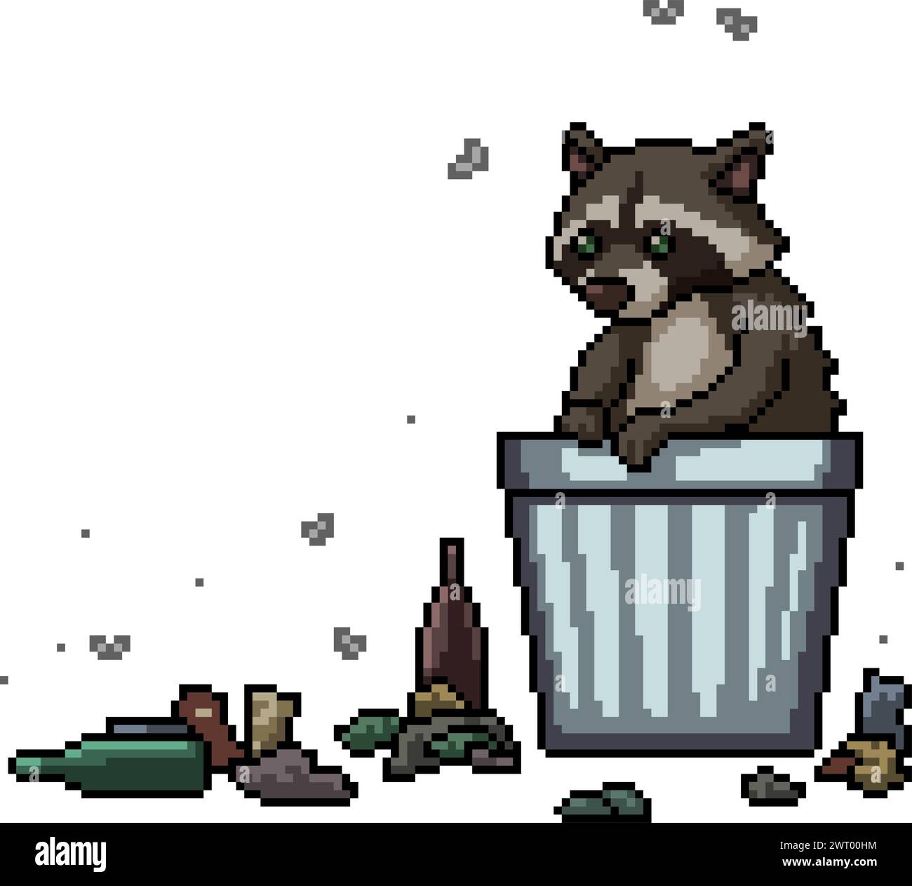 pixel art of raccoon trash dirty isolated background Stock Vector