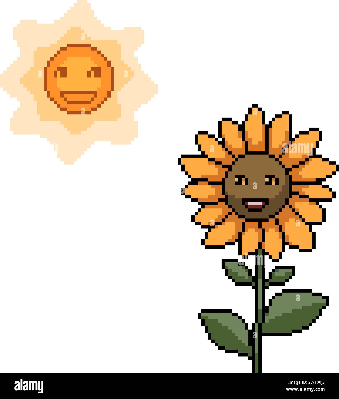 pixel art of sun flower face isolated background Stock Vector Image