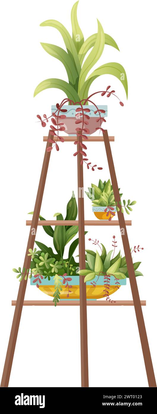 Houseplant and macrame plant growing in pots. Set plants and flower ...