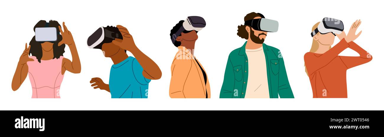 Set of diverse people in virtual reality headset Stock Vector Image ...