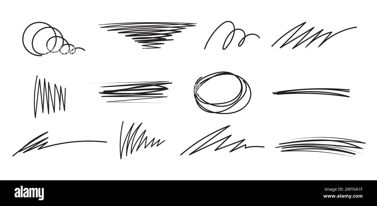 Line brush strokes marker sketch underline. Hand drawn marker scribbles. Stock Vector
