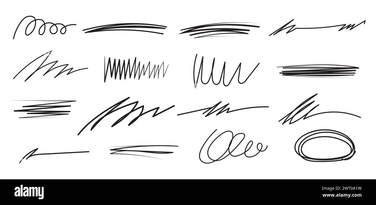 Line brush strokes marker scribble sketch underline. Hand drawn marker scribbles. Stock Vector