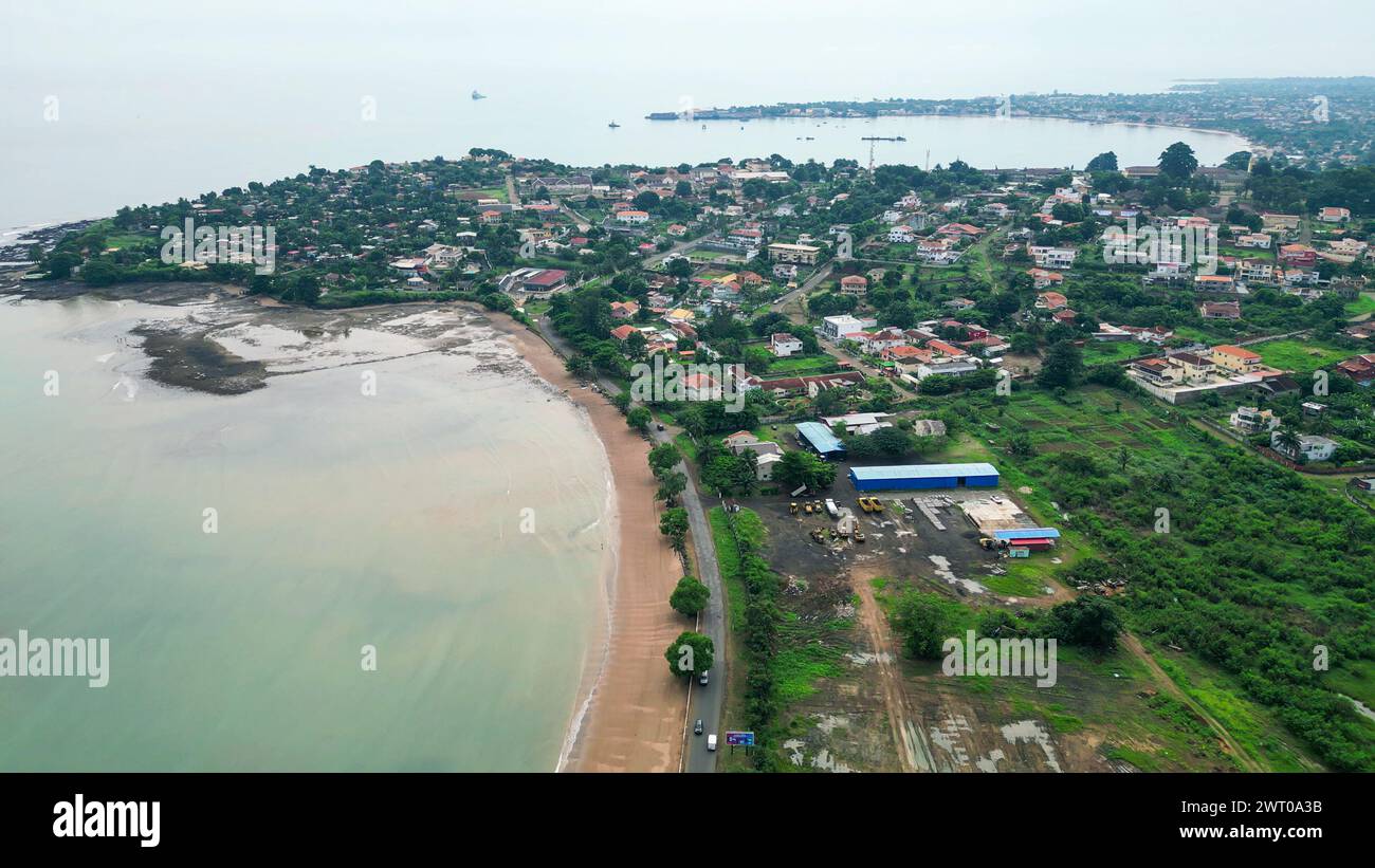 An Aerial view of seaside capital city of Sao Tome, Africa Stock Photo