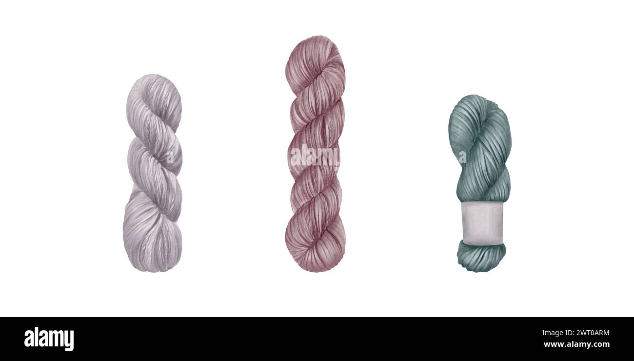 Set of the wool curled up into a pasmas. Smoothly wound threads ...