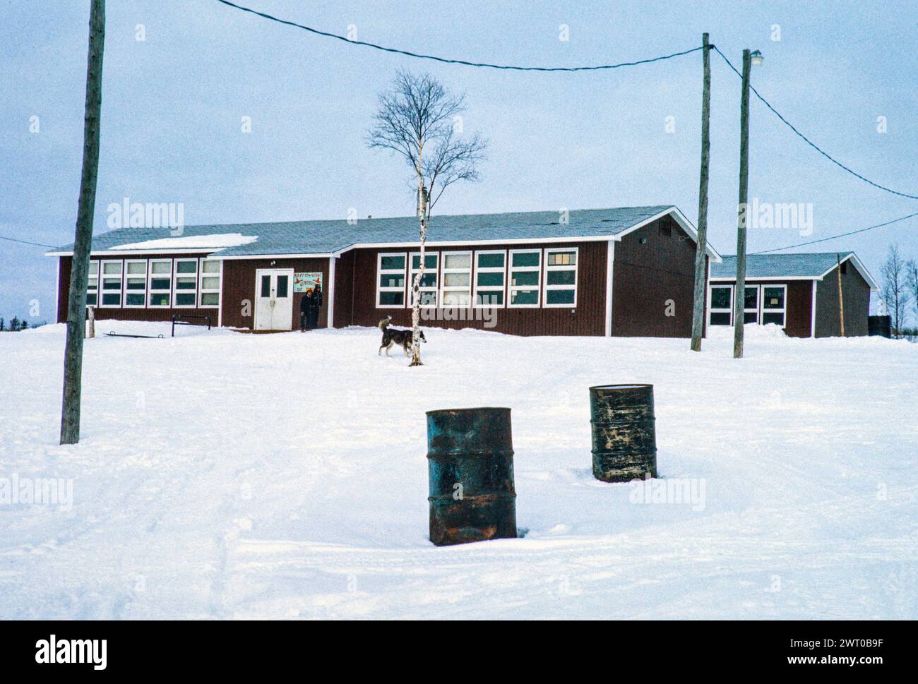 Webequie First Nation Ojibway community, Eastwood Island, northern Ontario, Canada 1978 - Day School Stock Photo