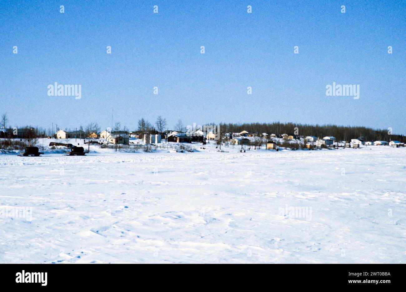 Webequie First Nation Ojibway community, Eastwood Island, northern Ontario, Canada 1978 general view villages buildings Stock Photo