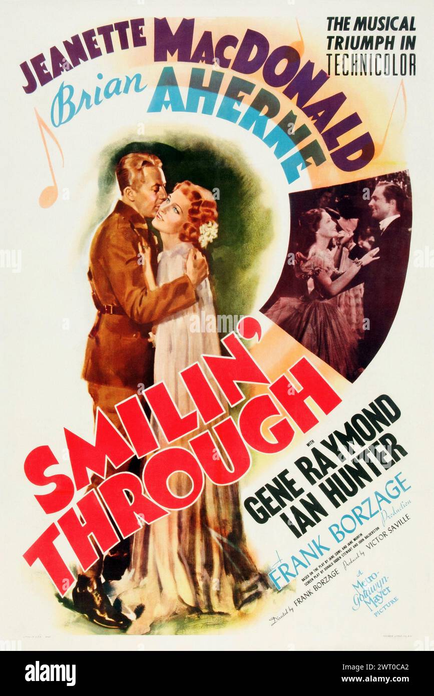 Musical - Vintage movie poster for the 1941 film Smilin' Through - Jeanette MacDonald, Brian Aherne, Gene Raymond, Ian Hunter Stock Photo
