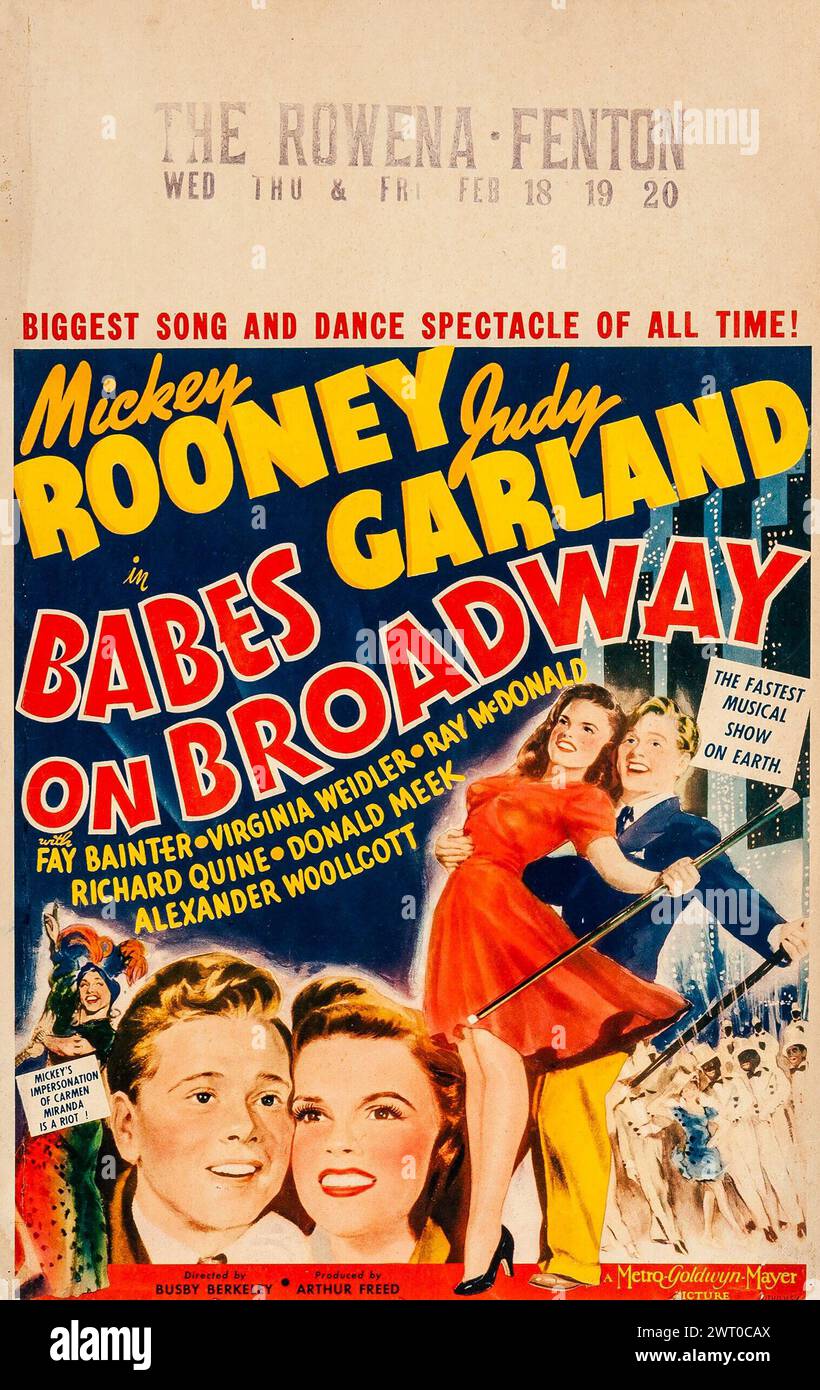 Vintage film poster for the musical Babes on Broadway feat Mickey Rooney and Judy Garland (MGM, 1941). Window Card - The Rowena, Fenton Stock Photo
