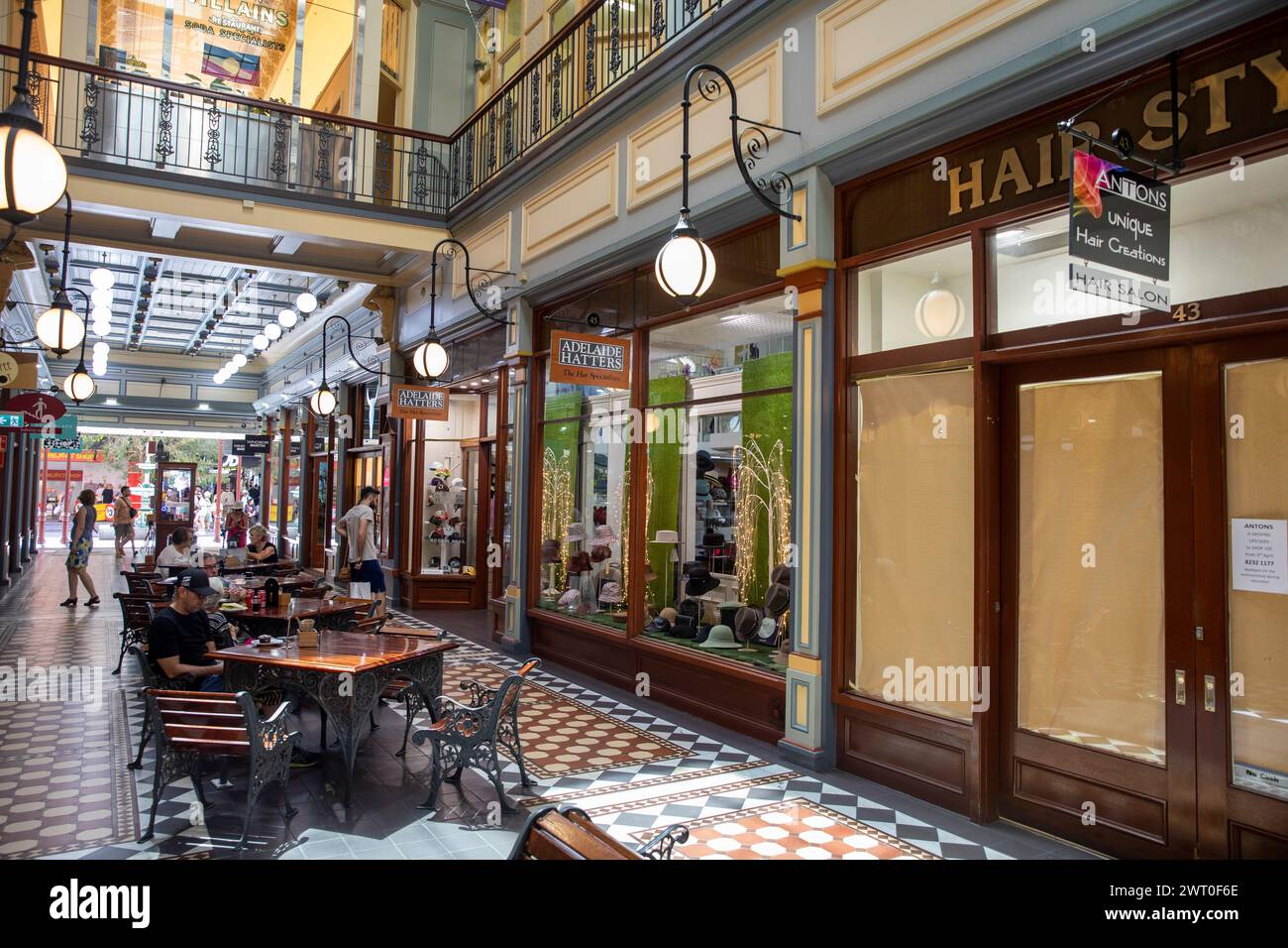 Adelaide Arcade shops and stores in this ornate 19th century retail arcade,Adelaide city centre,South Australia,2024 Stock Photo