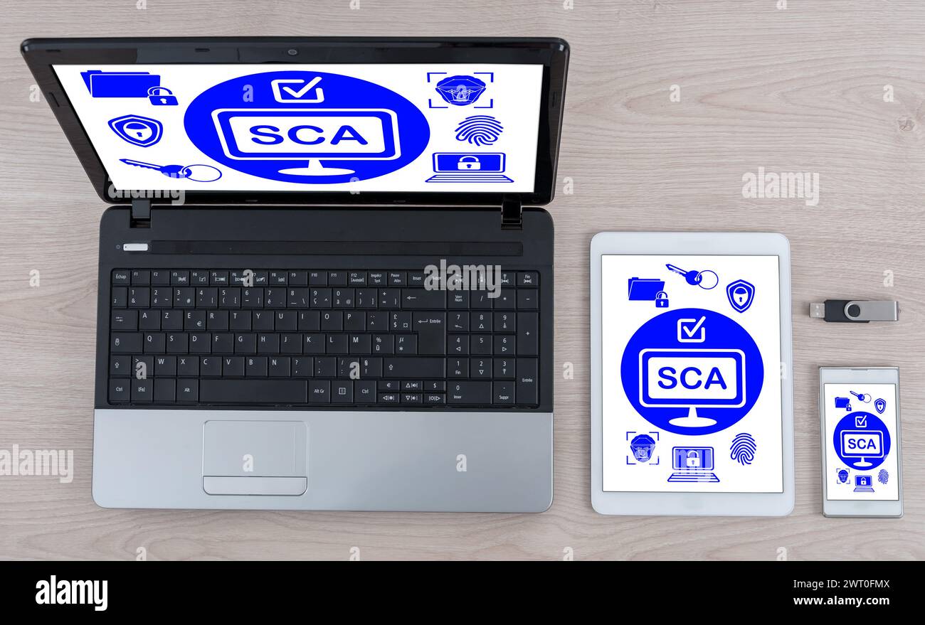 Sca concept shown on different information technology devices Stock Photo