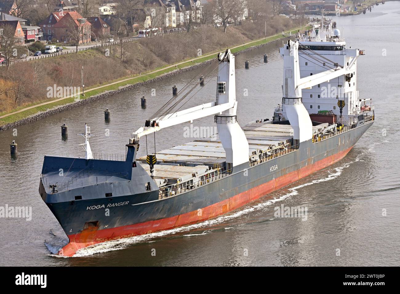 General Cargo Ship KOGA RANGER passing the Kiel Canal Stock Photo