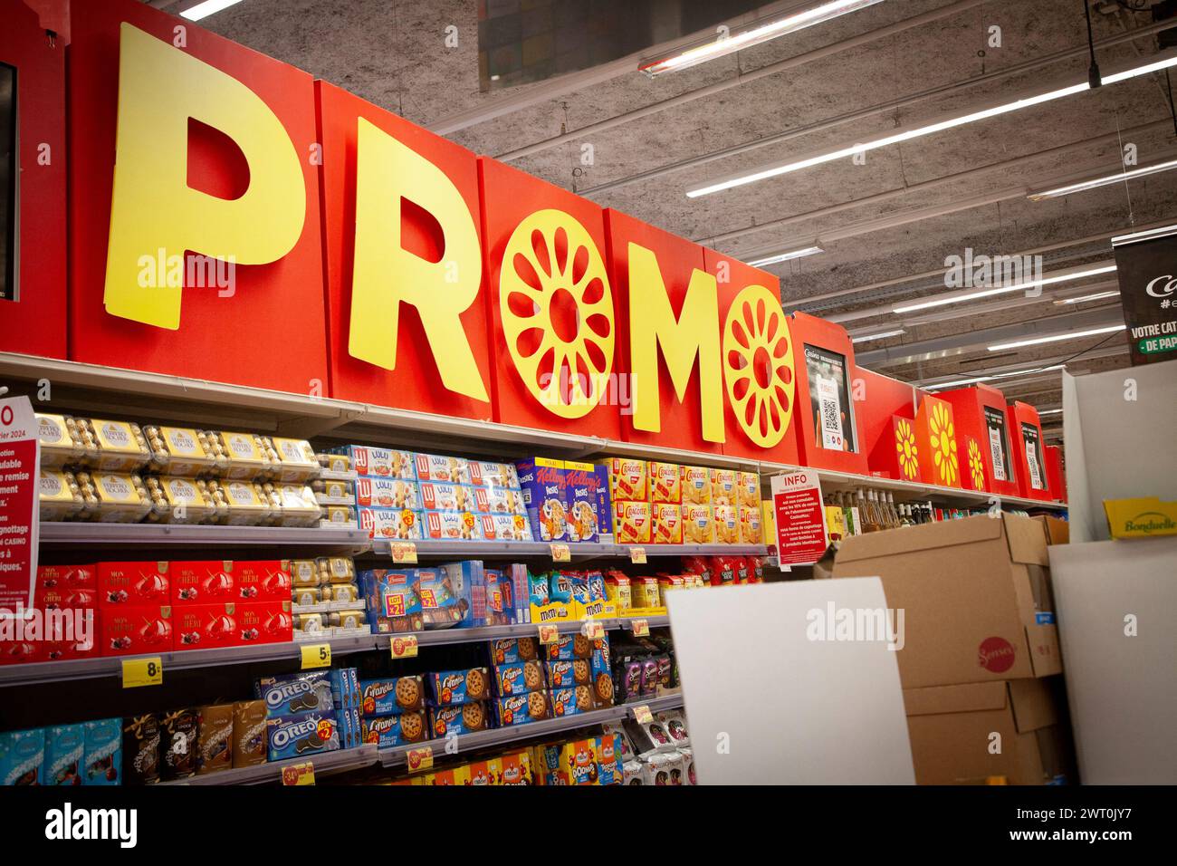 Briancon, France. 13th Mar, 2024. The promotion department, image illustrating a Geant Casino supermarket, France, Hautes-Alpes, Briancon, on March06, 2024. Photo by Thibaut Durand/ABACAPRESS.COM Credit: Abaca Press/Alamy Live News Stock Photo