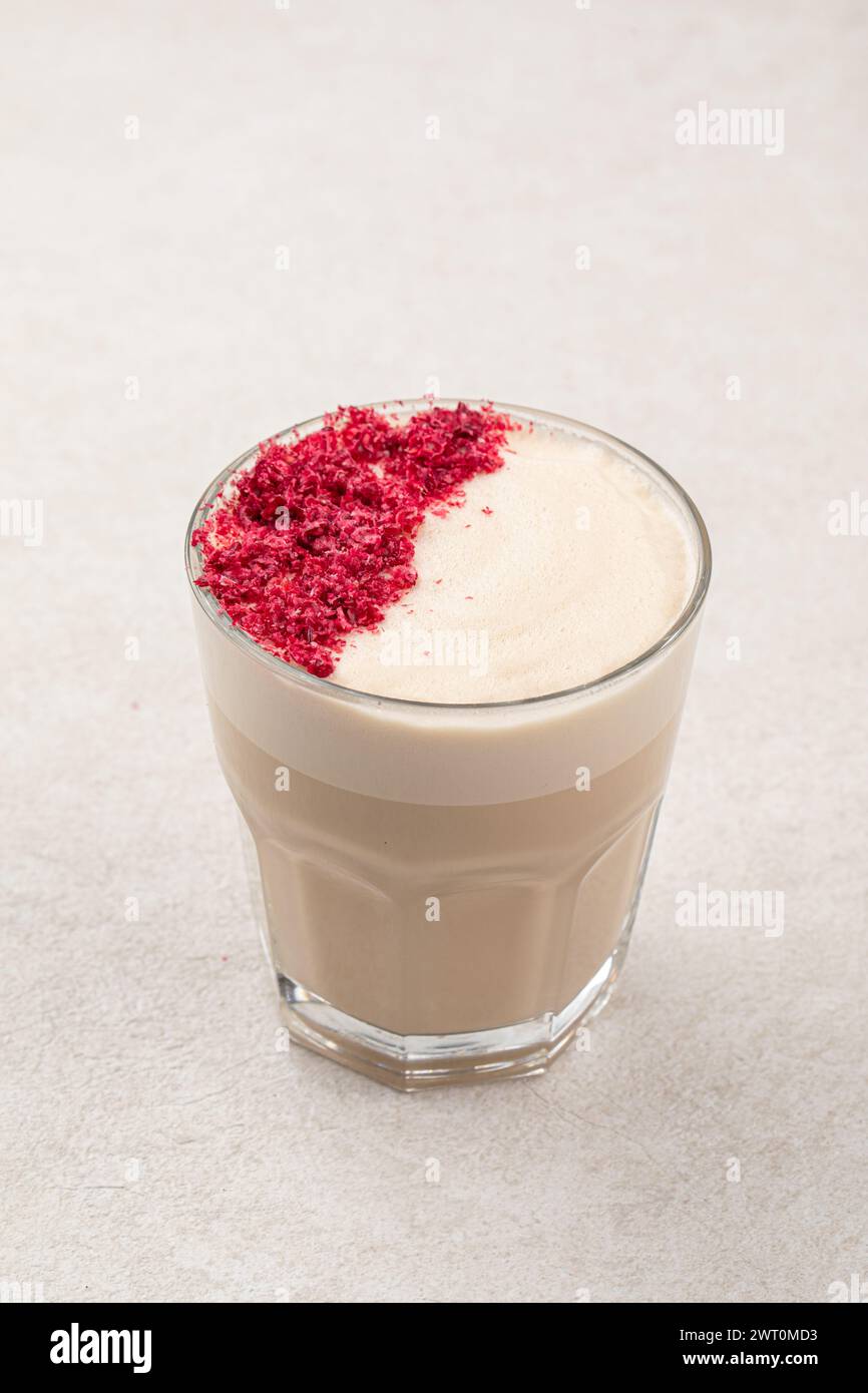 Glass of raf coffee with dried raspberry Stock Photo