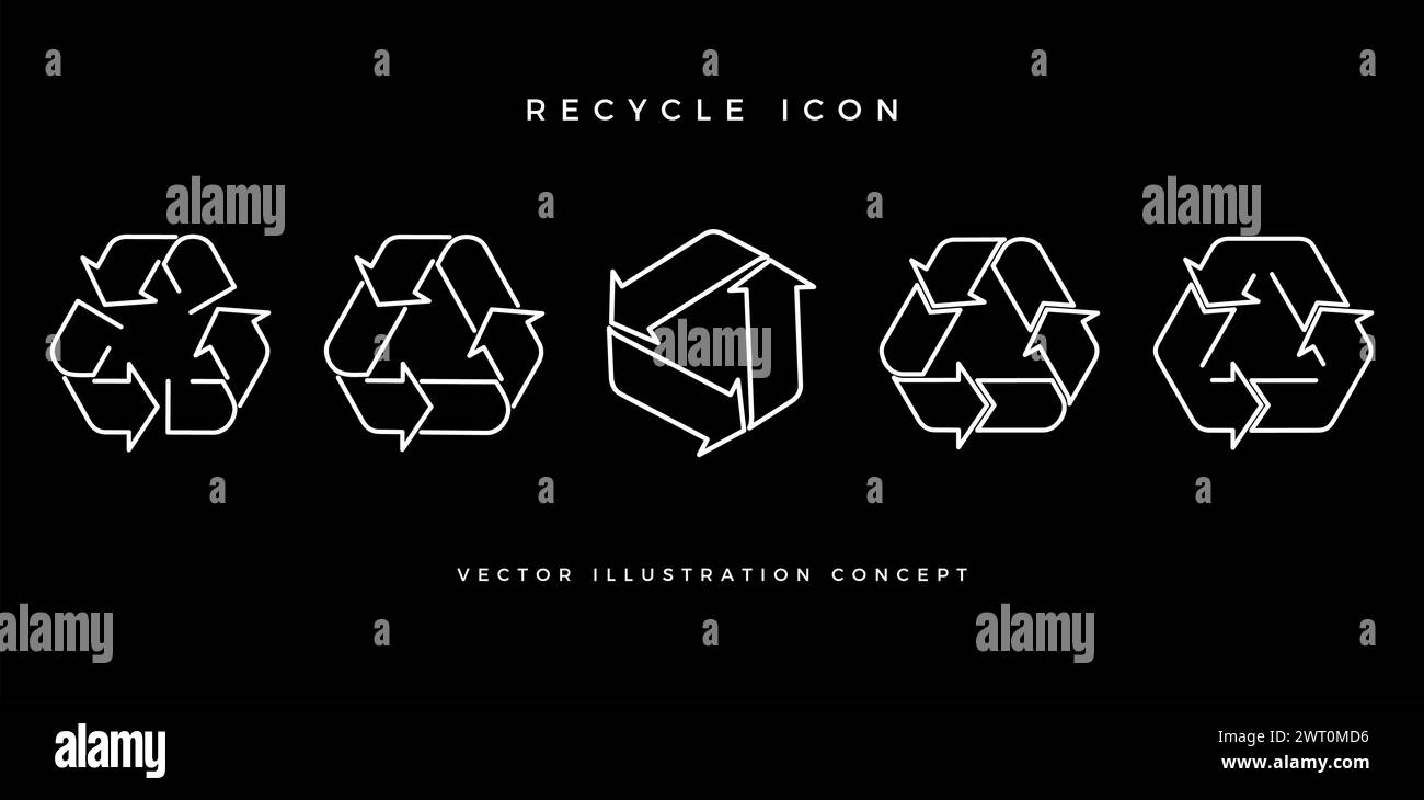 illustration five Set of recycling icons. Vector illustration isolated on a black backgrounds for packages label products company or corporate Stock Vector