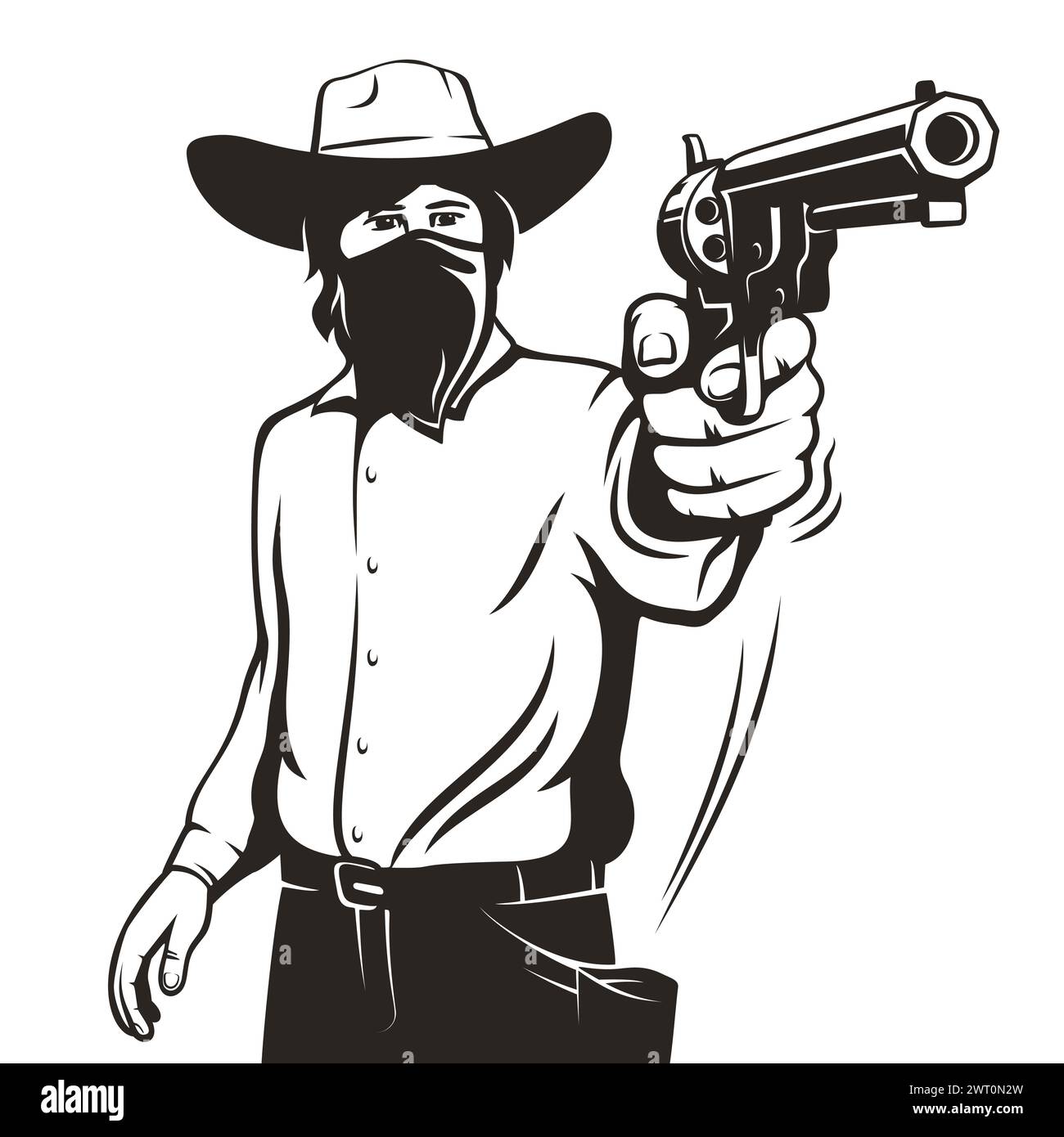 Gunslinger in Action During Wild West Showdown Stock Vector