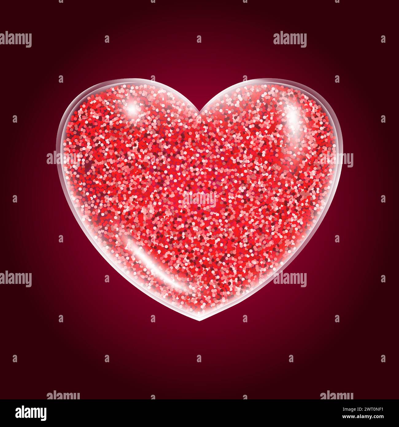 Red realistic glass heart. Plastic transparent heart shape bubble. 3d ...