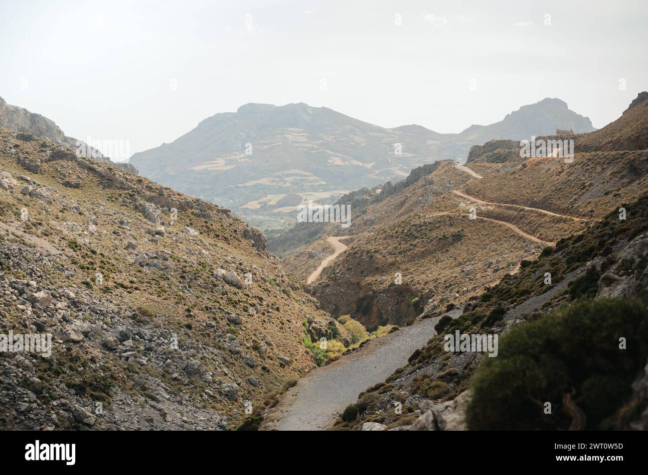 Scenic view of mountain trails in the mountains by Kourtaliotiko Gorge Stock Photo