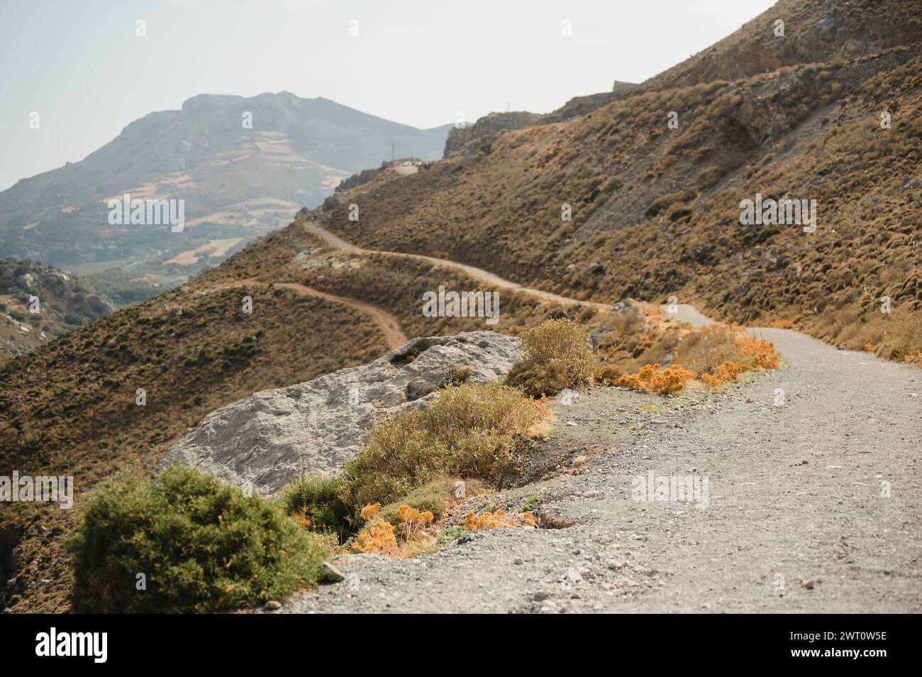 Mountain hiking trails on the island of Crete near Kourtaliotiko Gorge Stock Photo