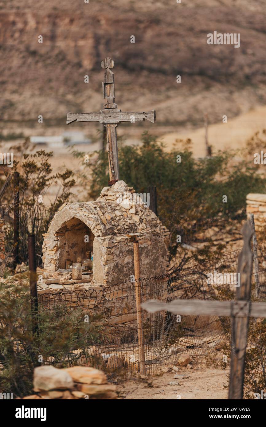 Shrine on a Grave in the Cemetery in Terlingua, Texas Stock Photo