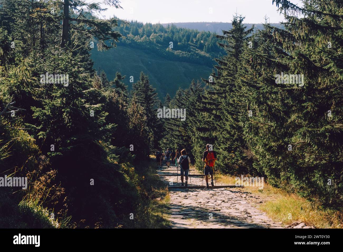 People on the way to the highest peak of Karkonosze-Sniezka Stock Photo