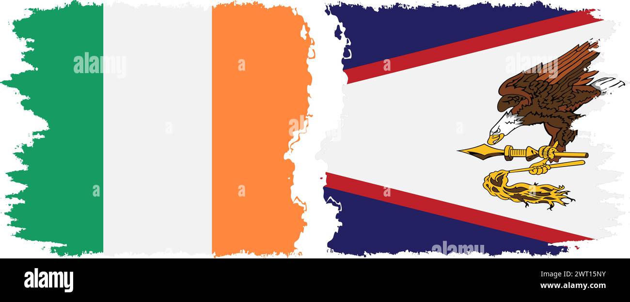 American Samoa and Ireland grunge flags connection, vector Stock Vector