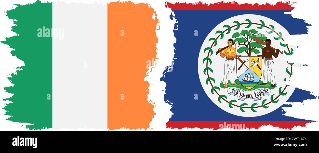 Belize and Ireland grunge flags connection, vector Stock Vector