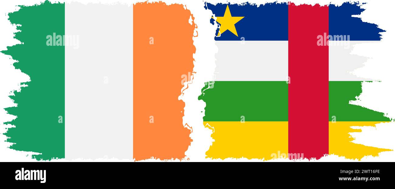 Central African Republic and Ireland grunge flags connection, vector Stock Vector