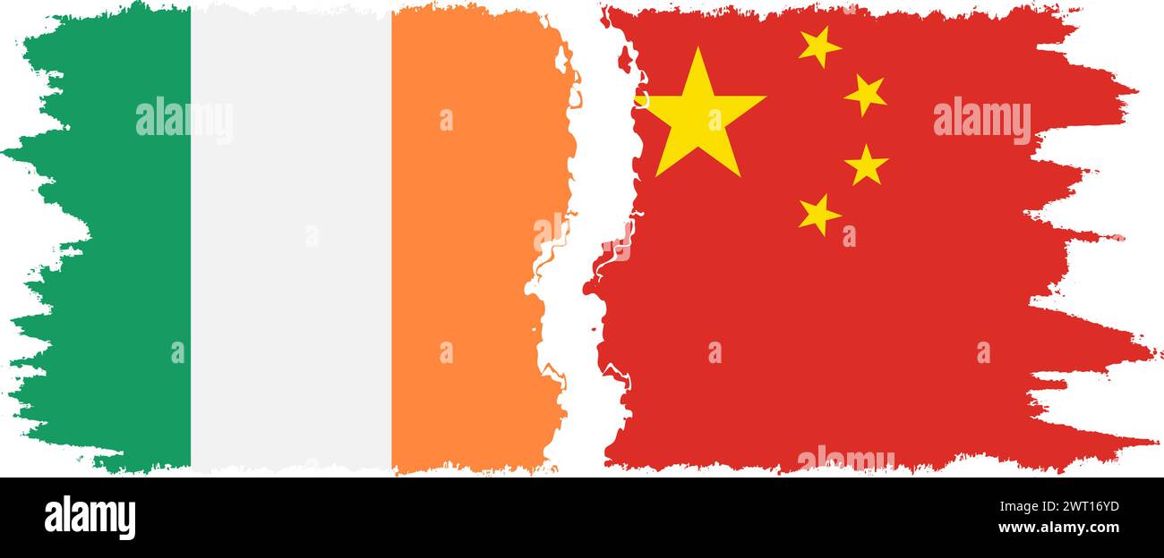 China and Ireland grunge flags connection, vector Stock Vector