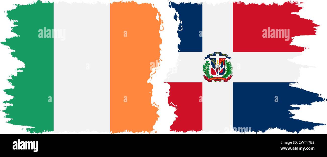 Dominican Republic and Ireland grunge flags connection, vector Stock Vector