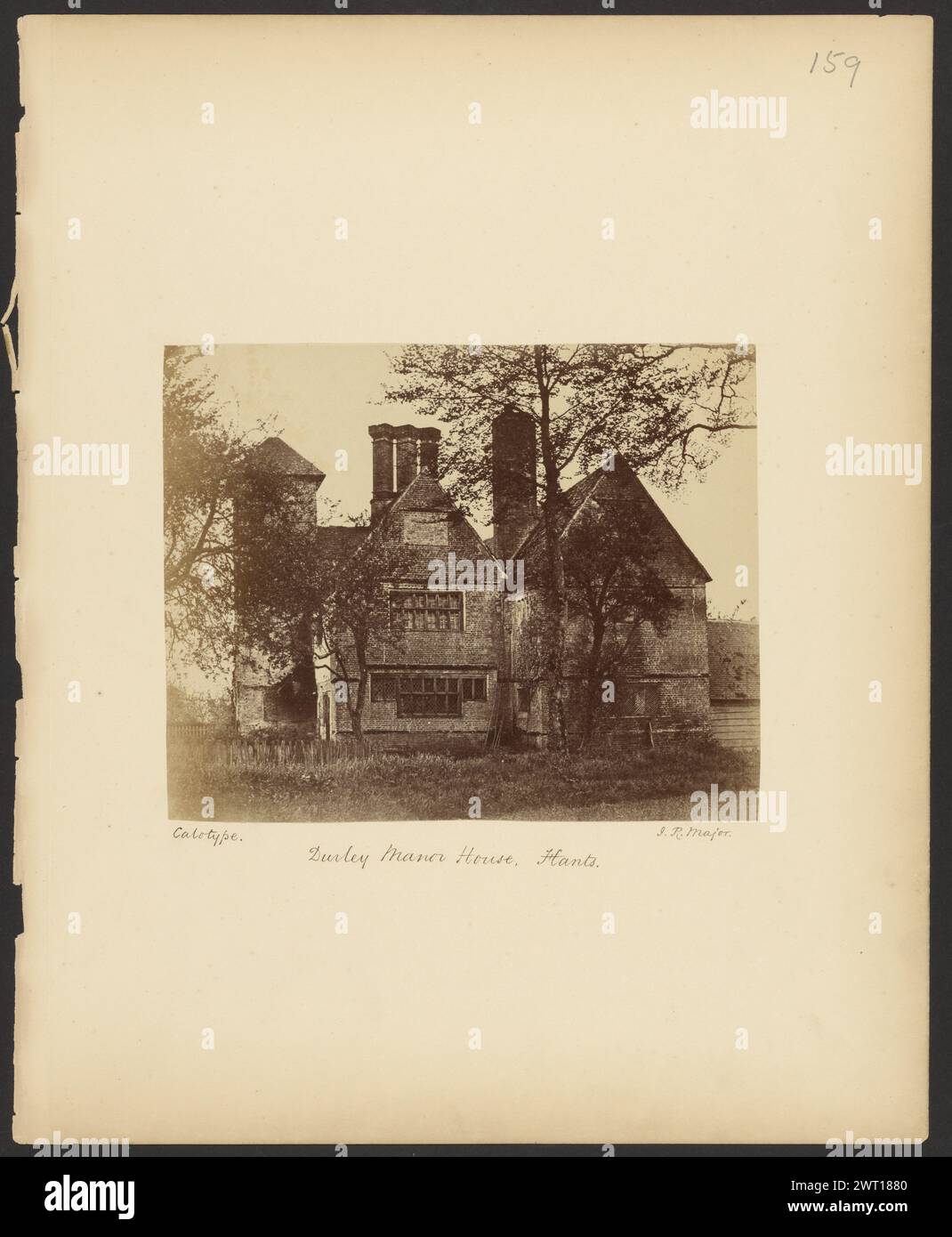 Durley Manor House, Hants. Reverend John Richardson Major, photographer (English, 1821 - 1871) 1854–1856 A brick manor house surrounded by trees. (Recto, mount) upper right, in pencil: '159'; Lower left, in black ink: 'Calotype'; Lower center, in black ink: 'Durley Manor House, Hants.'; Lower right, in black ink: 'J. R. Major.'; (Verso, mount) lower left, pencil: 'A15.119'; Stock Photo