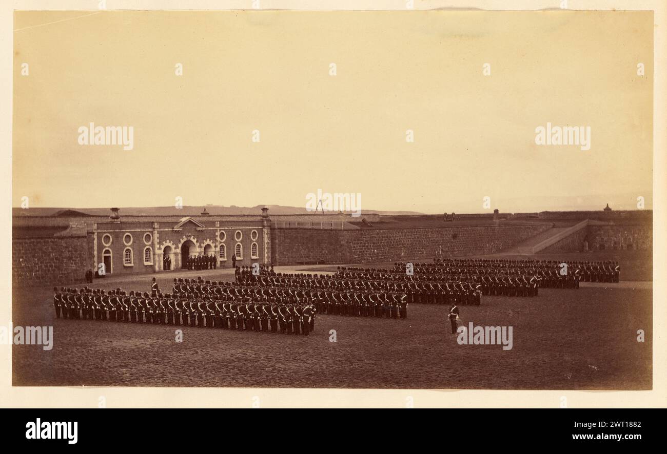 Fifeshire Militia in formation. Possibly Thomas Rodger, photographer (Scottish, 1832 - 1883) about 1870–1871 A distant view of the Fifeshire Militia in formation. The men are standing in six equal rows in a field. (Verso, mount) upper right, pencil: '25'; Stock Photo