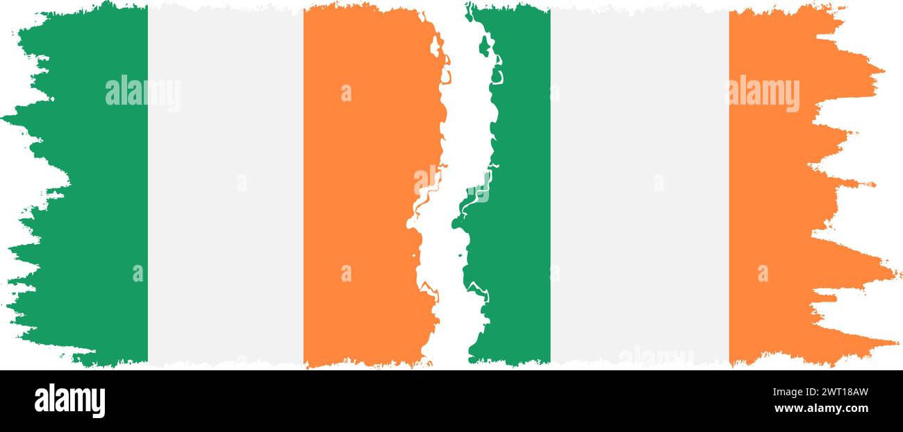 Ireland and Ireland grunge flags connection, vector Stock Vector