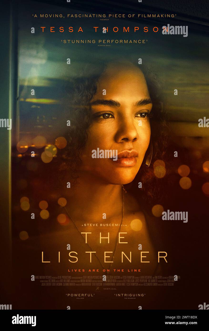 The Listener (2022) directed by Steve Buscemi and starring Tessa Thompson, Derek Cecil, Margaret Cho and Blu del Barrio. Drama about a crisis helpline volunteer who listens to those in need to talk and tries to help them in their hour of need. US one sheet poster.***EDITORIAL USE ONLY*** Credit: BFA / Vertical Entertainment Stock Photo