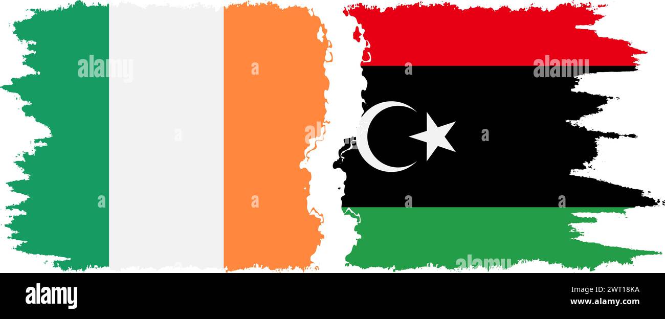 Libya and Ireland grunge flags connection, vector Stock Vector