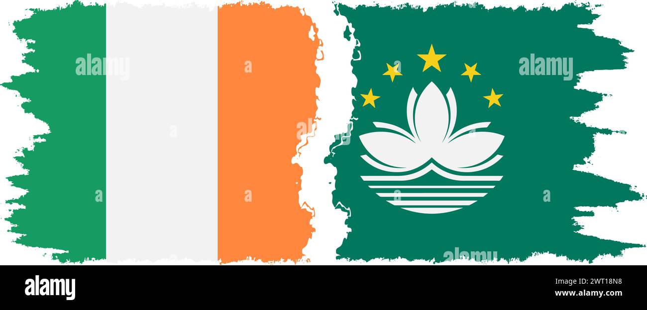 Macau and Ireland grunge flags connection, vector Stock Vector