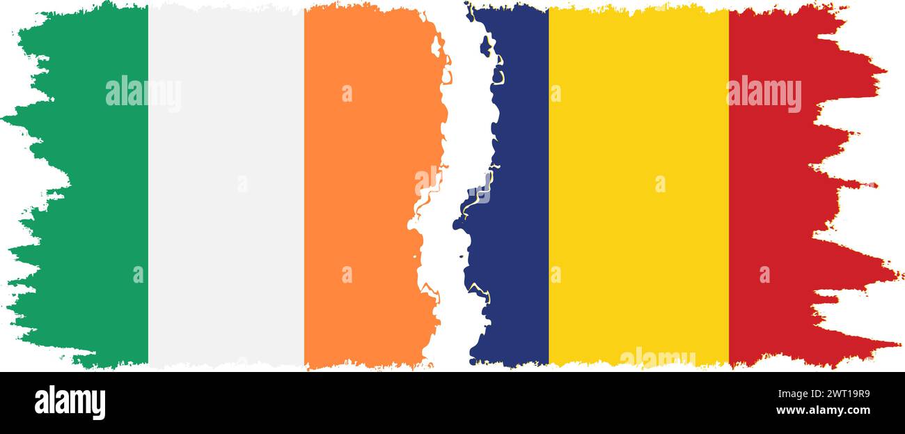 Romania and Ireland grunge flags connection, vector Stock Vector