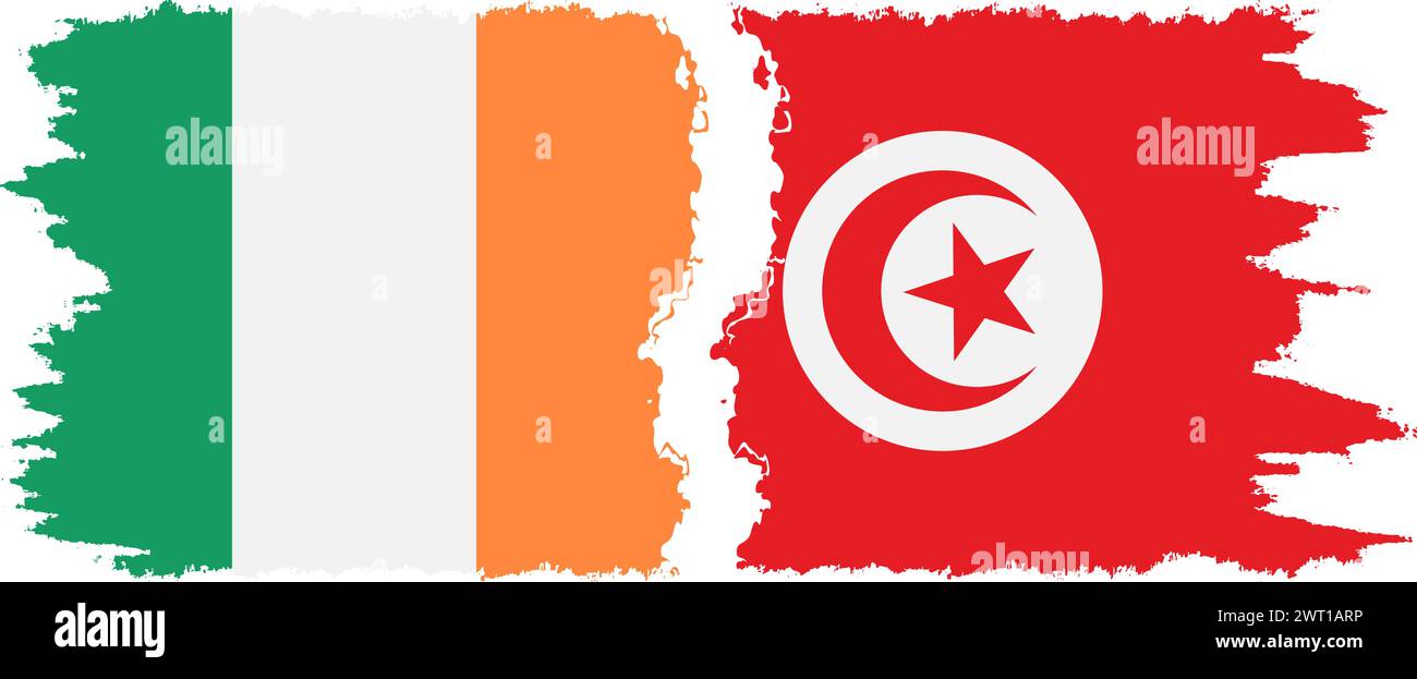Tunisia and Ireland grunge flags connection, vector Stock Vector