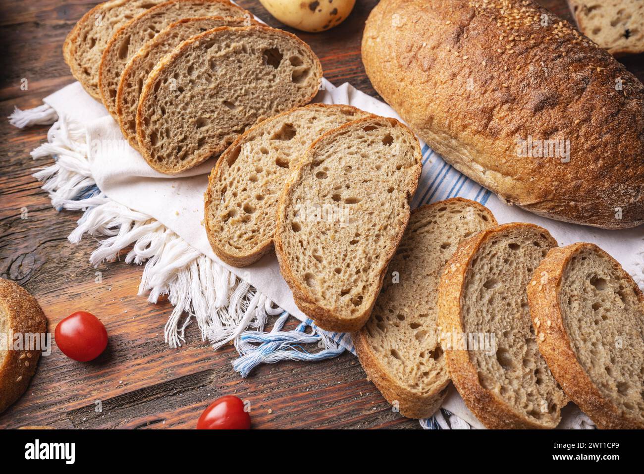 Set of slices rustic bread, bread concept Stock Photo