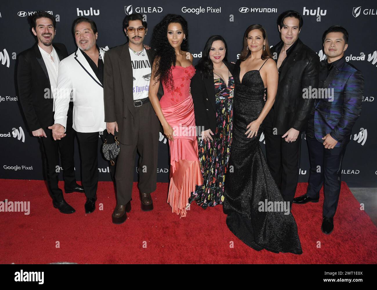 Los Angeles, USA. 14th Mar, 2024. (L-R) WITH LOVE Cast & Crew - Guest, Benito Martinez, Mark Indelicato, Isis King, Gloria Calderón Kellett, Constance Marie, Desmond Chiam and Vincent Rodriguez III at the 35th Annual GLAAD Media Awards held at the Beverly Hilton Hotel in Beverly Hills, CA on Thursday, ?March 14, 2024. (Photo By Sthanlee B. Mirador/Sipa USA) Credit: Sipa USA/Alamy Live News Stock Photo