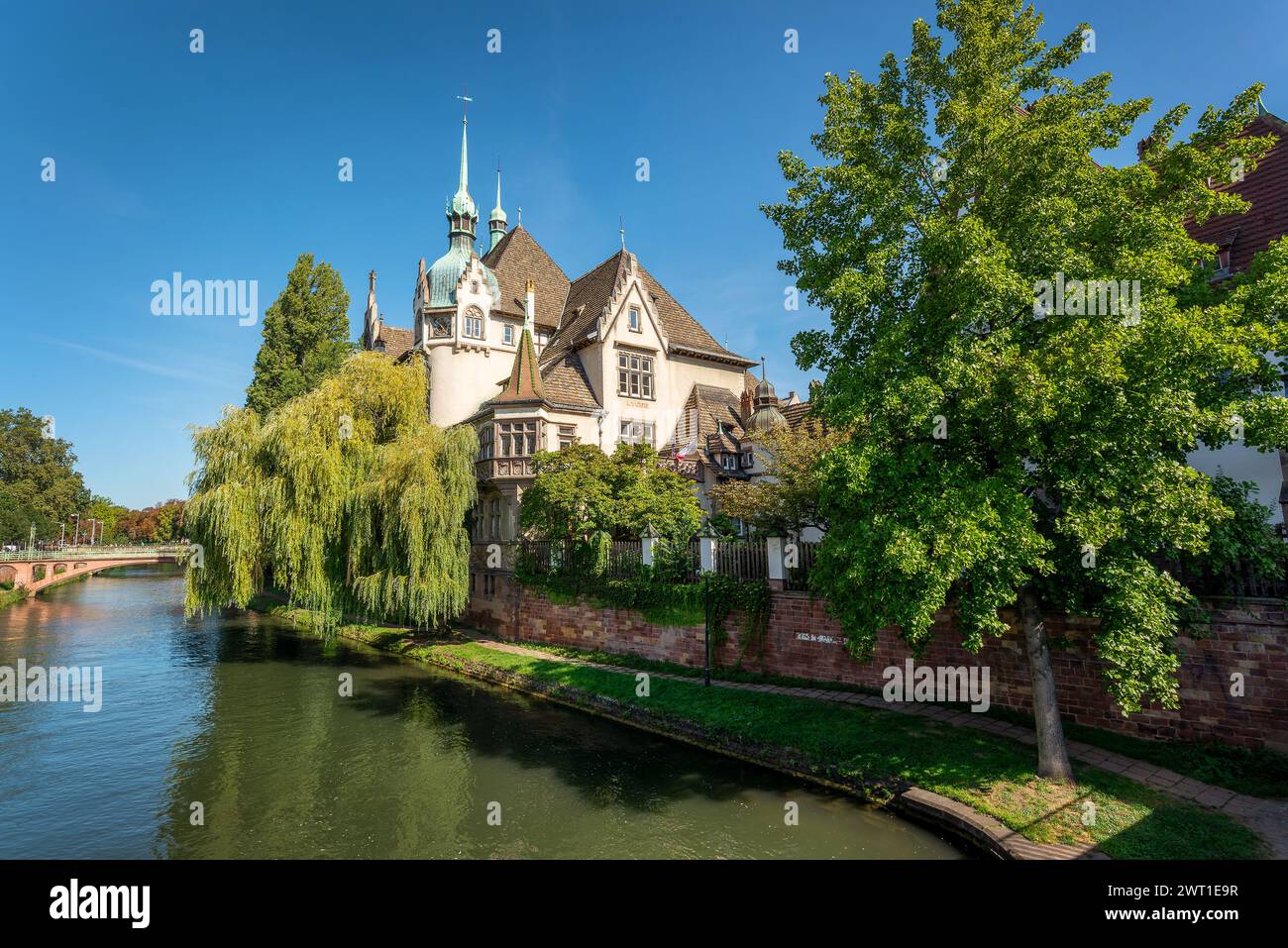 Historical school des Pontonniers near the Ill river in Strasbourg, France Stock Photo
