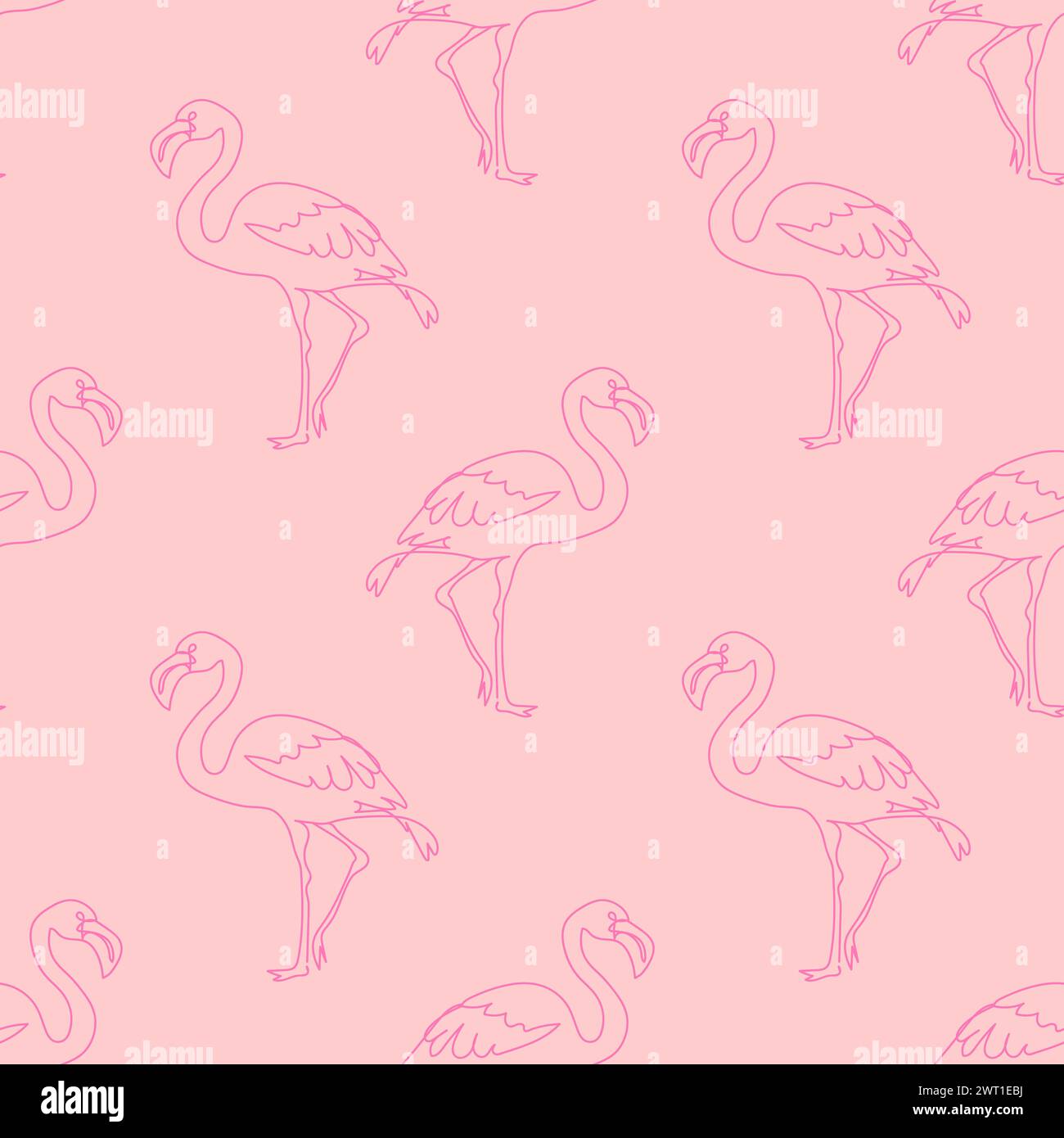 Seamless pattern, linear flamingo, pink line pattern, for fabric, wrapping Stock Vector